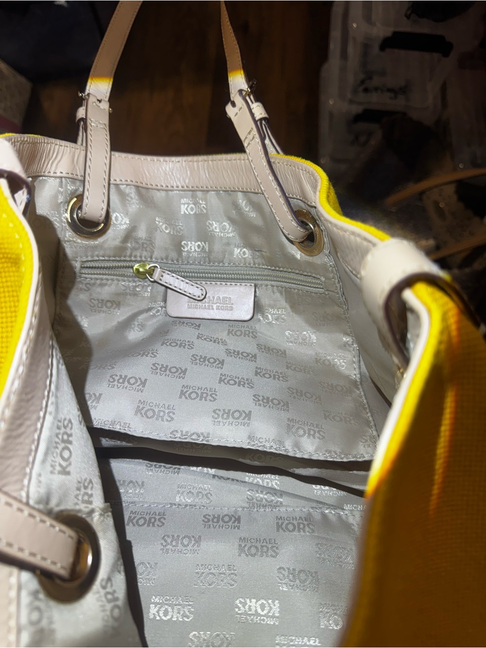 Michael Kors Mustard Canvas Tote with Tan Leather Straps - Picture 12 of 13